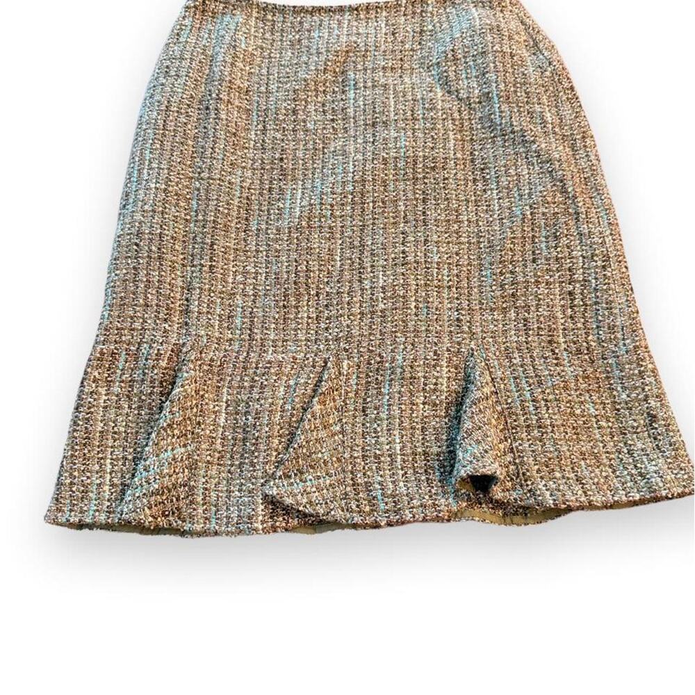 Emma James Liz Claiborne Tweed Flared Hem Midi Skirt Brown Turquoise Size 12